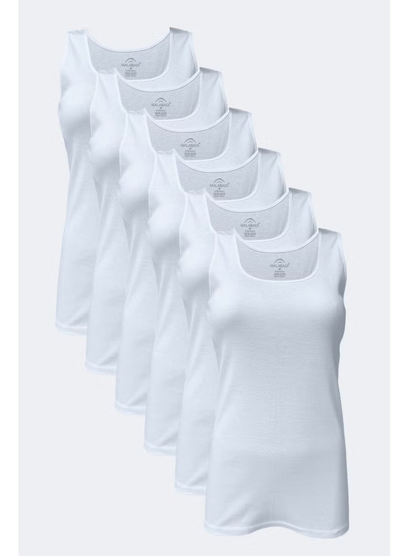 Malabadi Women's White 6 Pack 100% Cotton Rib Thick Strap Undershirt 106-E - Image 1